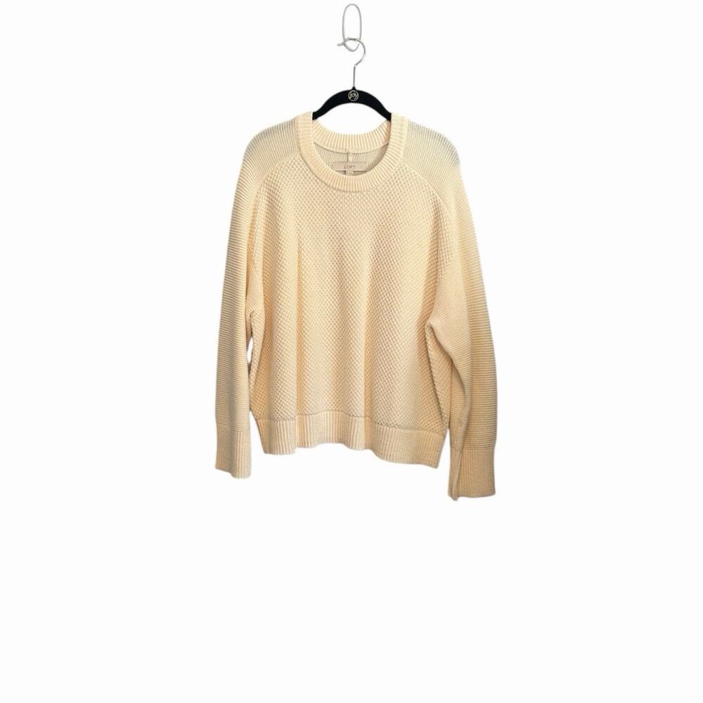 Loft Cream Knit Long Sleeve Oversized Sweater Cotton Blend NWT sz Xlarge